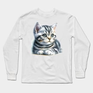 American Shorthair Watercolor Kitten - Cute Kitties Long Sleeve T-Shirt